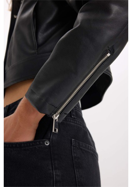 Suni Deri Mont Polo Yaka Cepli Fermuarlı Çıtçıtlı D5774AX25SP