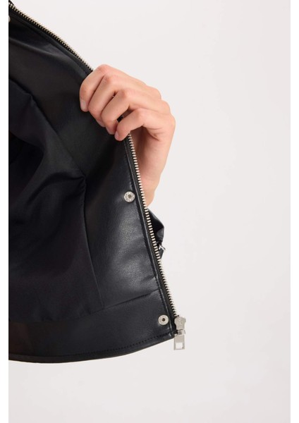 Suni Deri Mont Polo Yaka Cepli Fermuarlı Çıtçıtlı D5774AX25SP