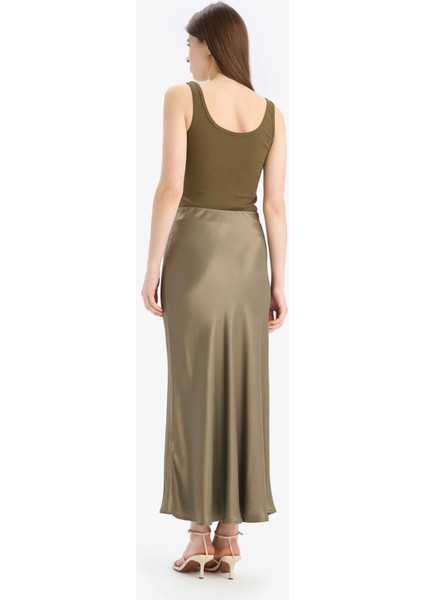 A Kesim Normal Bel Saten Midi Etek B1867AX25SP