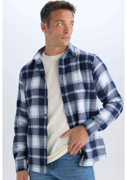 Regular Fit Kareli Pamuklu Uzun Kollu Gömlek D7556AX24AU
