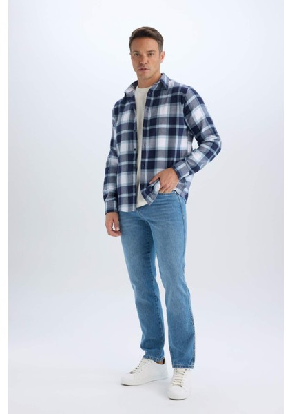 Regular Fit Kareli Pamuklu Uzun Kollu Gömlek D7556AX24AU