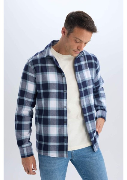 Regular Fit Kareli Pamuklu Uzun Kollu Gömlek D7556AX24AU