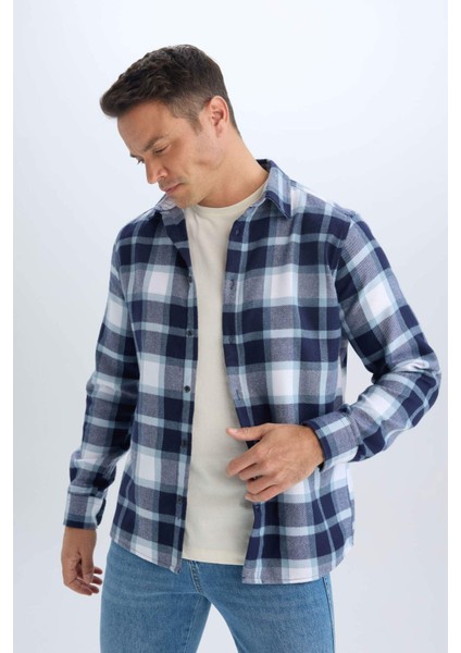 Regular Fit Kareli Pamuklu Uzun Kollu Gömlek D7556AX24AU