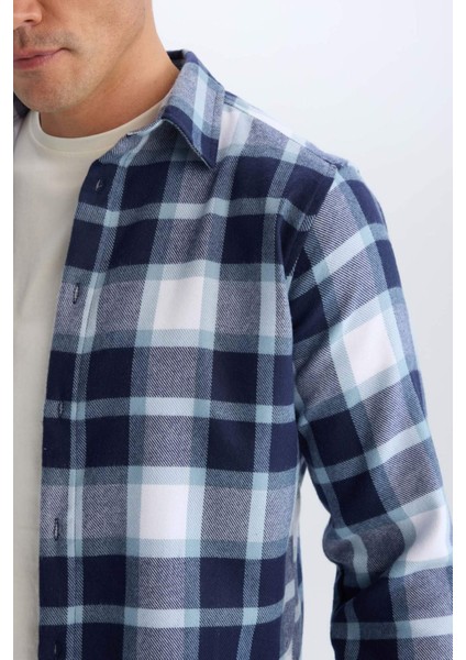 Regular Fit Kareli Pamuklu Uzun Kollu Gömlek D7556AX24AU