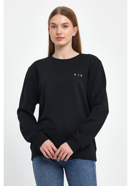 Kadın Bisiklet Yaka Rahat Kalıp 3 Iplik Kalın Air Nakışlı Sweatshirt SPR24SWK33 indirimleri