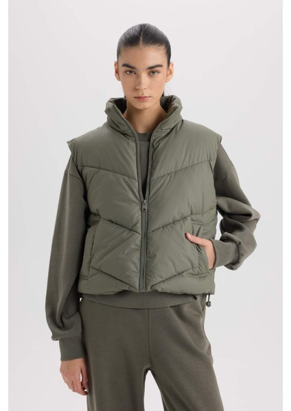 Regular Fit Dik Yaka Kapitoneli Fermuarlı Cepli Şişme Yelek D5759AX25SP