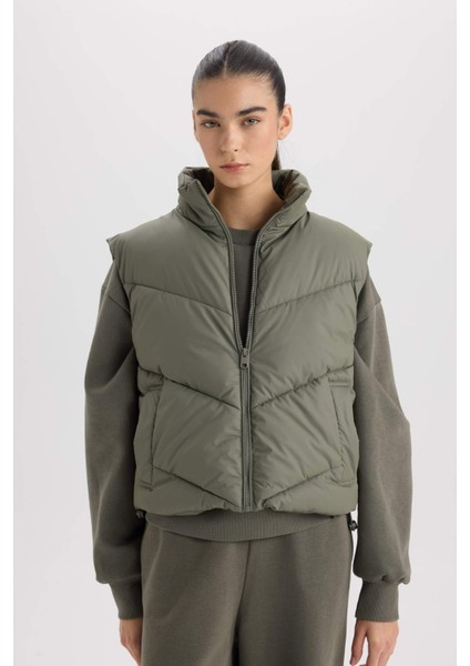 Regular Fit Dik Yaka Kapitoneli Fermuarlı Cepli Şişme Yelek D5759AX25SP