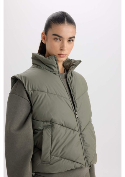 Regular Fit Dik Yaka Kapitoneli Fermuarlı Cepli Şişme Yelek D5759AX25SP