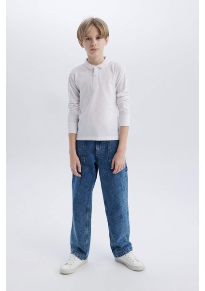 Erkek Çocuk Polo Yaka Pike Basic Düz Uzun Kollu Tişört L0288A625SP