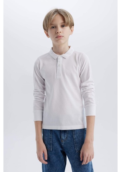 Erkek Çocuk Polo Yaka Pike Basic Düz Uzun Kollu Tişört L0288A625SP
