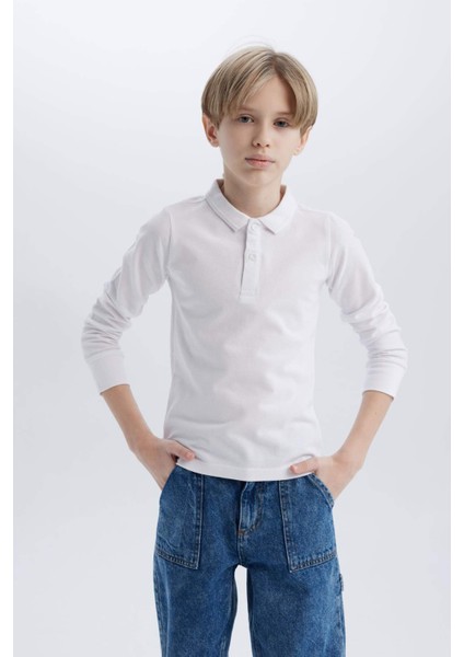 Erkek Çocuk Polo Yaka Pike Basic Düz Uzun Kollu Tişört L0288A625SP