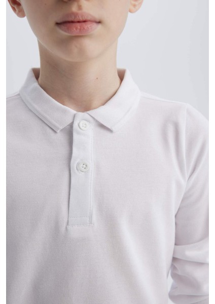 Erkek Çocuk Polo Yaka Pike Basic Düz Uzun Kollu Tişört L0288A625SP