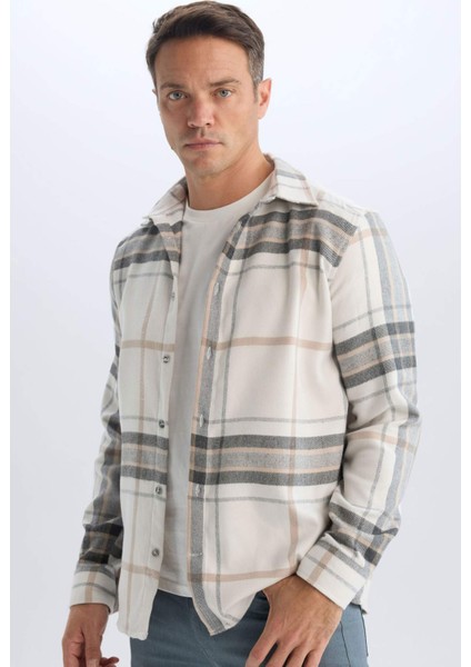 Regular Fit Polo Yaka Pamuklu Kareli Uzun Kollu Gömlek D7559AX24AU