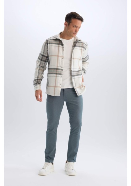 Regular Fit Polo Yaka Pamuklu Kareli Uzun Kollu Gömlek D7559AX24AU