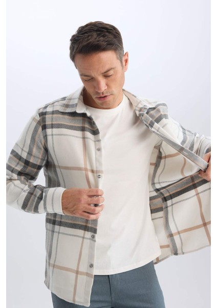 Regular Fit Polo Yaka Pamuklu Kareli Uzun Kollu Gömlek D7559AX24AU