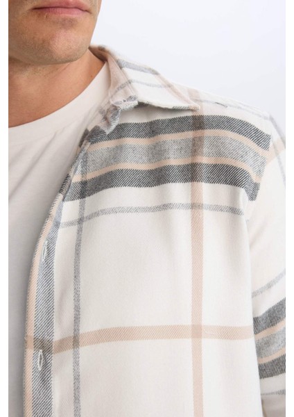 Regular Fit Polo Yaka Pamuklu Kareli Uzun Kollu Gömlek D7559AX24AU