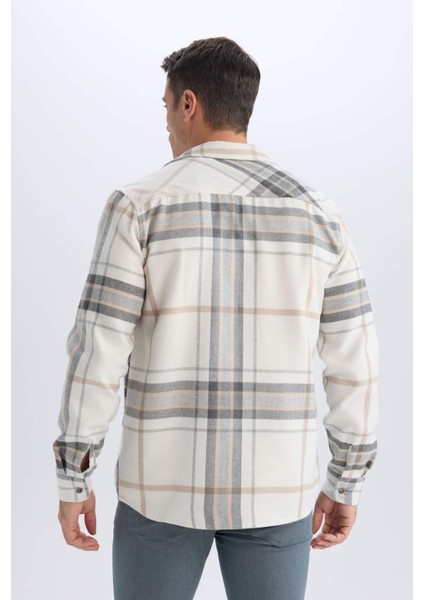 Regular Fit Polo Yaka Pamuklu Kareli Uzun Kollu Gömlek D7559AX24AU