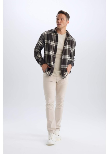 Regular Fit Polo Yaka Kareli Pamuklu Uzun Kollu Gömlek D7557AX24AU