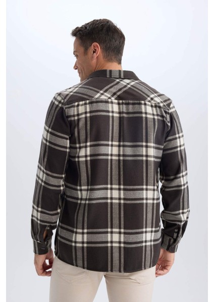 Regular Fit Polo Yaka Kareli Pamuklu Uzun Kollu Gömlek D7557AX24AU