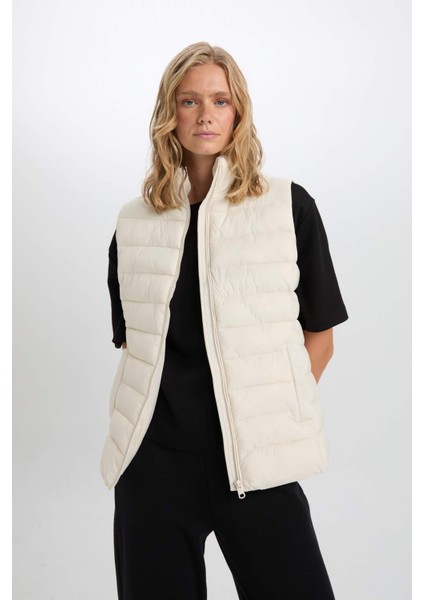 Su Geçirmez Dik Yaka Kapitoneli Fermuarlı Cepli Mevsimlik Şişme Yelek A0975AX25SP