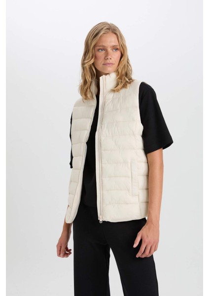 Su Geçirmez Dik Yaka Kapitoneli Fermuarlı Cepli Mevsimlik Şişme Yelek A0975AX25SP