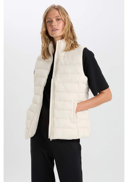 Su Geçirmez Dik Yaka Kapitoneli Fermuarlı Cepli Mevsimlik Şişme Yelek A0975AX25SP