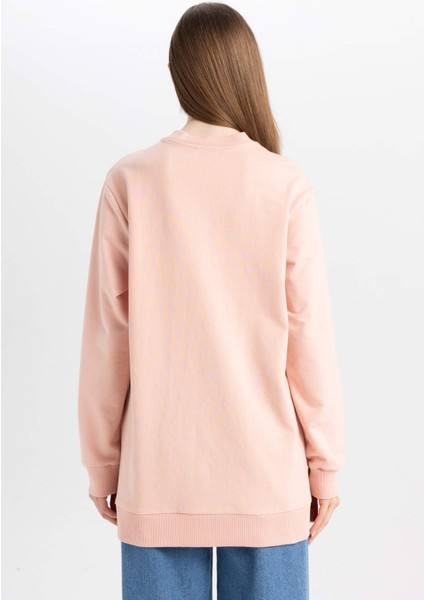 Regular Fit Bisiklet Yaka Parlak Baskılı Sweatshirt Tunik D7573AX24WN