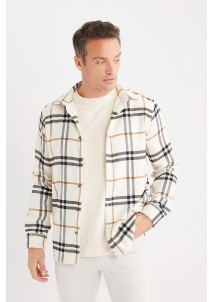 Regular Fit Polo Yaka Kareli Pamuklu Uzun Kollu Gömlek D7554AX24AU