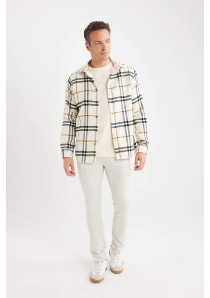 Regular Fit Polo Yaka Kareli Pamuklu Uzun Kollu Gömlek D7554AX24AU