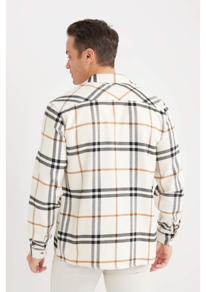 Regular Fit Polo Yaka Kareli Pamuklu Uzun Kollu Gömlek D7554AX24AU