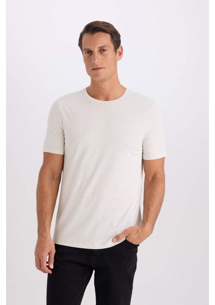 Slim Fit Dar Kesim Bisiklet Yaka Modal Karışımlı Pamuklu Basic Düz Kısa Kollu Tişört M6606AZ25SP