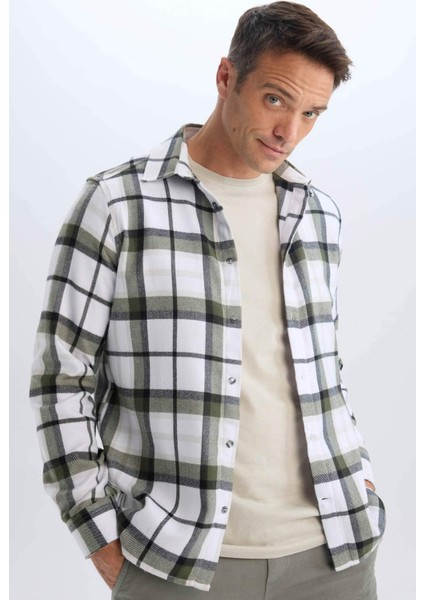 Regular Fit Polo Yaka Kareli Pamuklu Uzun Kollu Gömlek D7555AX24AU