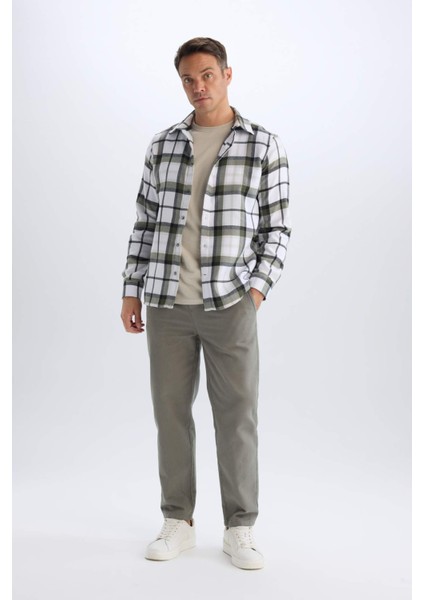 Regular Fit Polo Yaka Kareli Pamuklu Uzun Kollu Gömlek D7555AX24AU