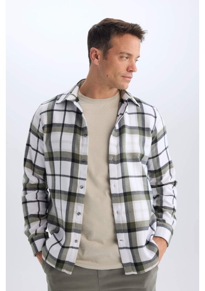 Regular Fit Polo Yaka Kareli Pamuklu Uzun Kollu Gömlek D7555AX24AU