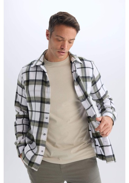 Regular Fit Polo Yaka Kareli Pamuklu Uzun Kollu Gömlek D7555AX24AU