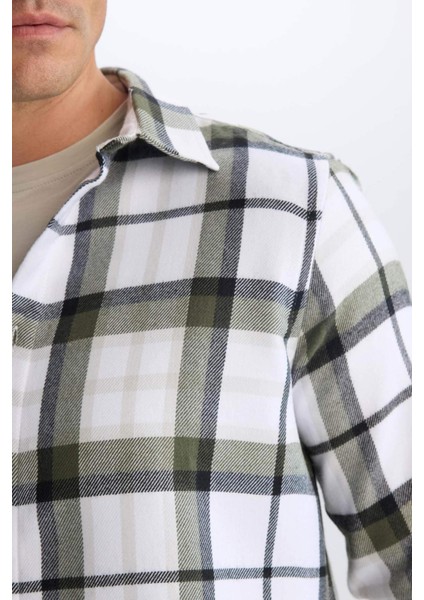 Regular Fit Polo Yaka Kareli Pamuklu Uzun Kollu Gömlek D7555AX24AU