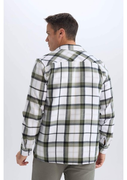 Regular Fit Polo Yaka Kareli Pamuklu Uzun Kollu Gömlek D7555AX24AU