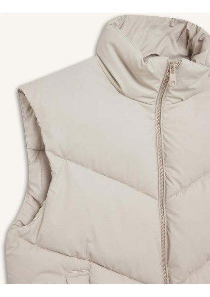 Regular Fit Dik Yaka Kapitoneli Fermuarlı Cepli Şişme Yelek D5759AX25SP