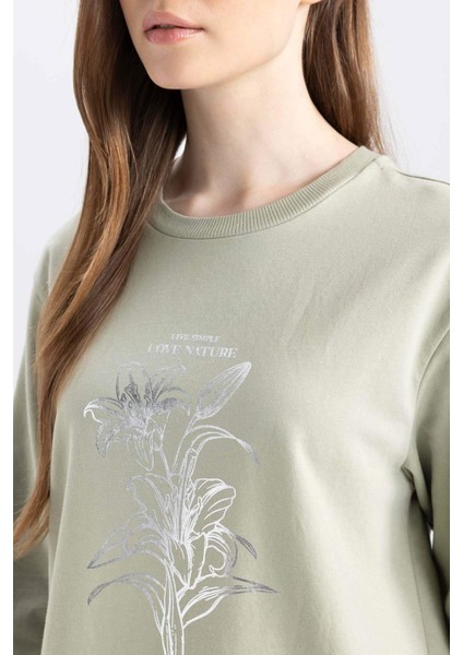 Regular Fit Bisiklet Yaka Çiçek Baskılı Sweatshirt Tunik D7574AX24WN