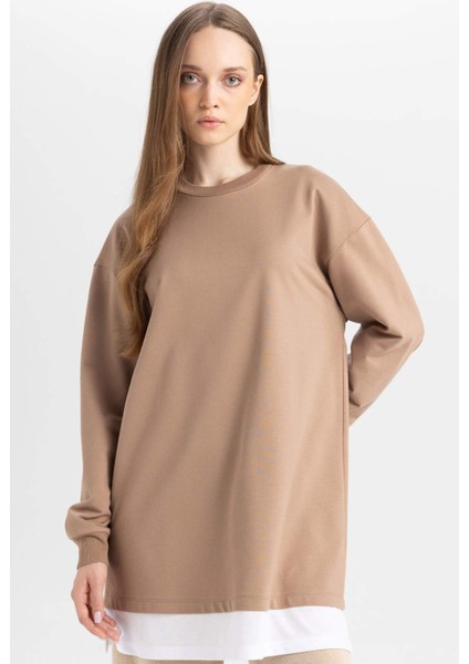 Regular Fit Bisiklet Yaka Basic Düz Etek Ucu Detaylı Sweatshirt Tunik A9527AX24WN