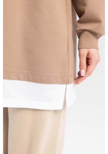 Regular Fit Bisiklet Yaka Basic Düz Etek Ucu Detaylı Sweatshirt Tunik A9527AX24WN