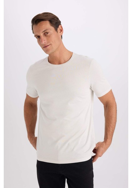 Slim Fit Dar Kesim Bisiklet Yaka Modal Karışımlı Pamuklu Basic Düz Kısa Kollu Tişört M6606AZ25SP