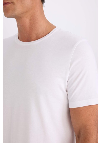 Slim Fit Dar Kesim Bisiklet Yaka Modal Karışımlı Pamuklu Basic Düz Kısa Kollu Beyaz Tişört M6606AZ25SP