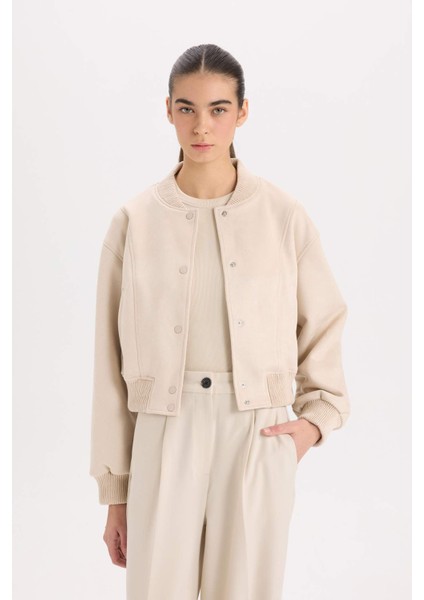 Kolej Yaka Bomber Mont Ceket Basic Düz Çıtçıtlı Süet B8822AX25SP