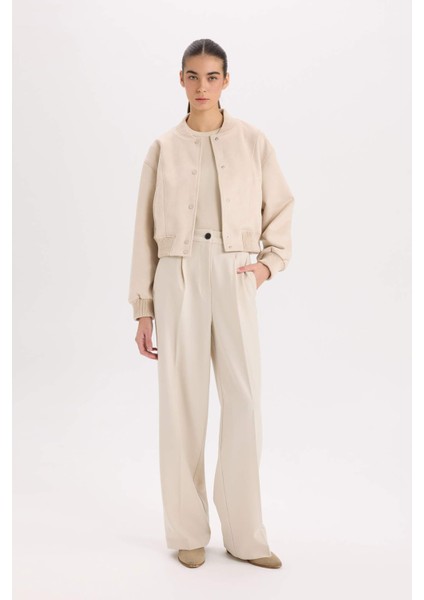 Kolej Yaka Bomber Mont Ceket Basic Düz Çıtçıtlı Süet B8822AX25SP