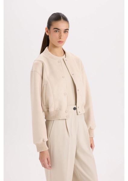 Kolej Yaka Bomber Mont Ceket Basic Düz Çıtçıtlı Süet B8822AX25SP