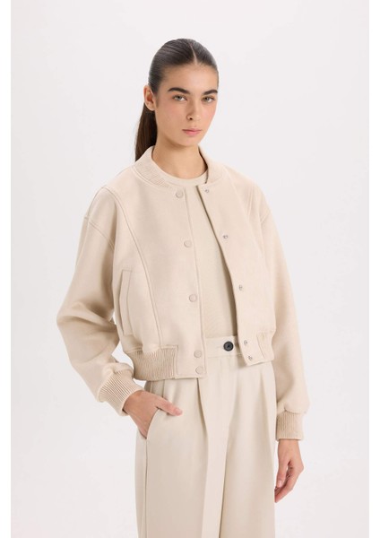 Kolej Yaka Bomber Mont Ceket Basic Düz Çıtçıtlı Süet B8822AX25SP