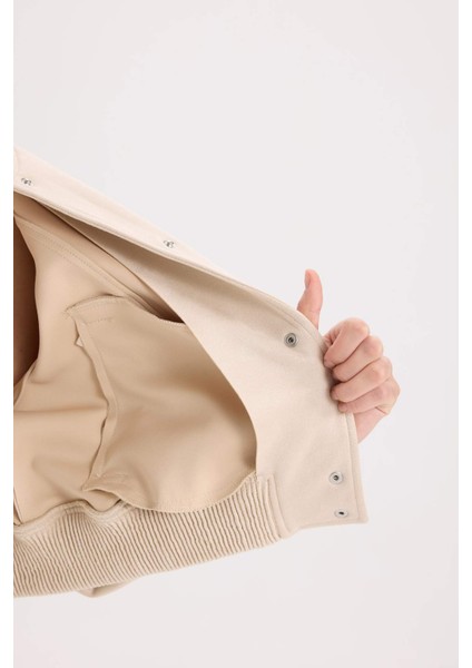 Kolej Yaka Bomber Mont Ceket Basic Düz Çıtçıtlı Süet B8822AX25SP