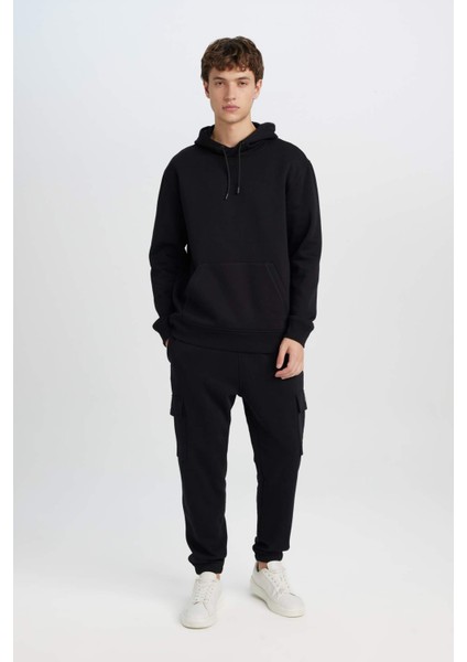 Regular Fit Kapüşonlu Kanguru Cepli İçi Yumuşak Tüylü Basic Düz Sweatshirt X8283AZ25SP