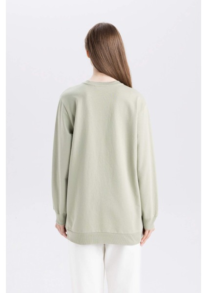 Regular Fit Bisiklet Yaka Çiçek Baskılı Sweatshirt Tunik D7574AX24WN